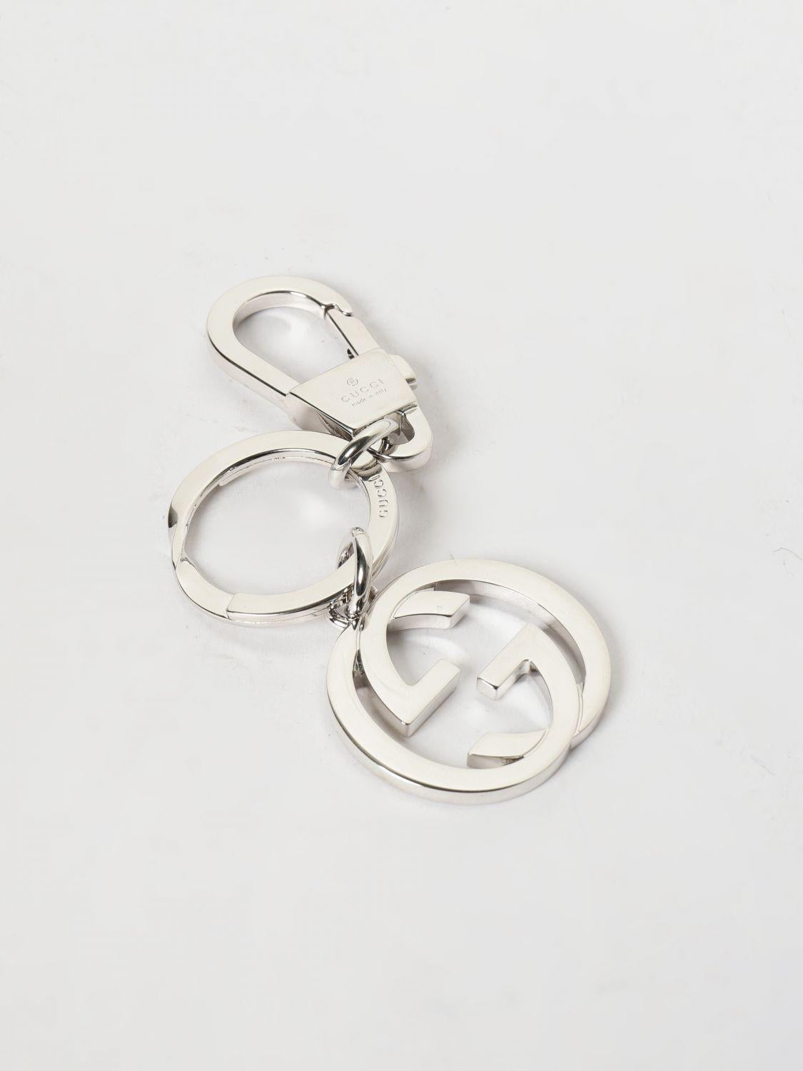 GUCCI Silver-Tone Logo Keyring Keychain for Men