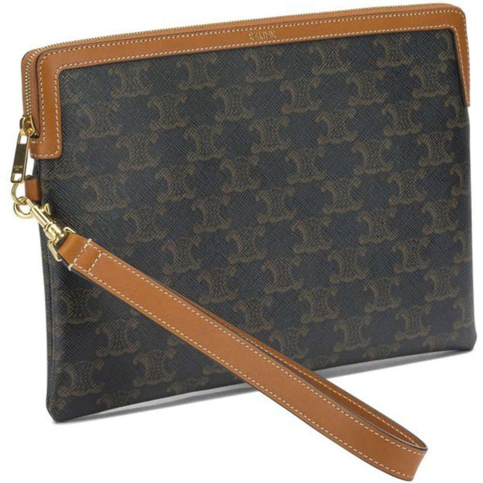 CELINE Triomphe Small Tan Leather Clutch Bag