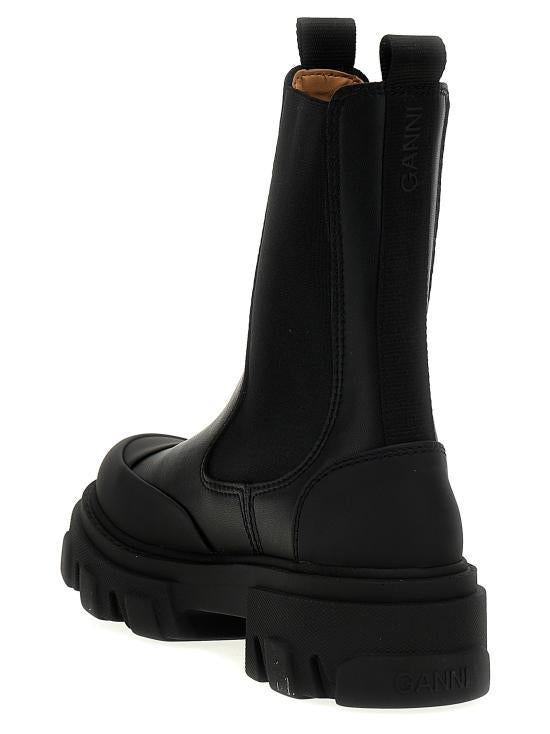 GANNI Black Leather Ankle Boots S3238099 BLACK DOM