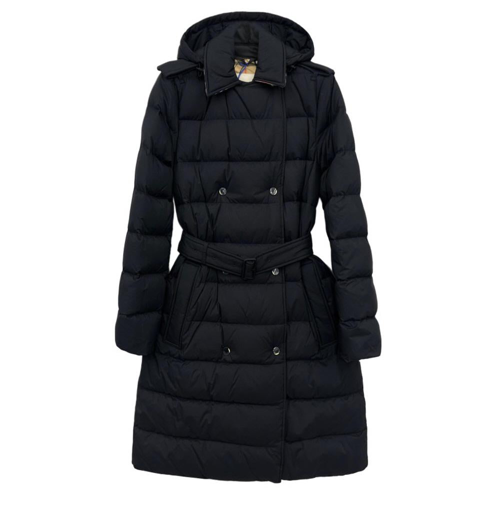 BURBERRY Belted Mid-Length Down Puffer Coat for Women Black