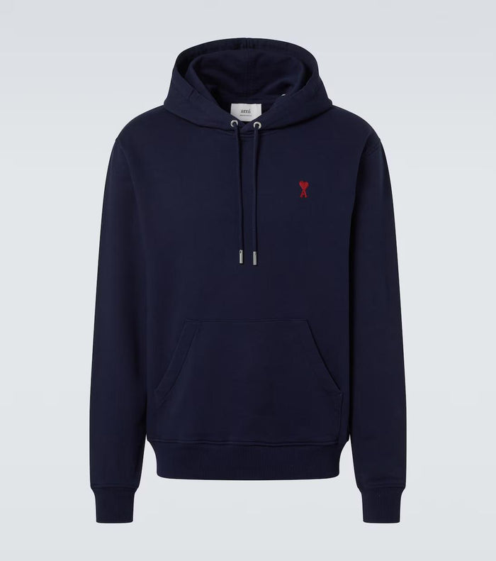 AMI Heart Logo Embroidered Navy Hoodie Unisex