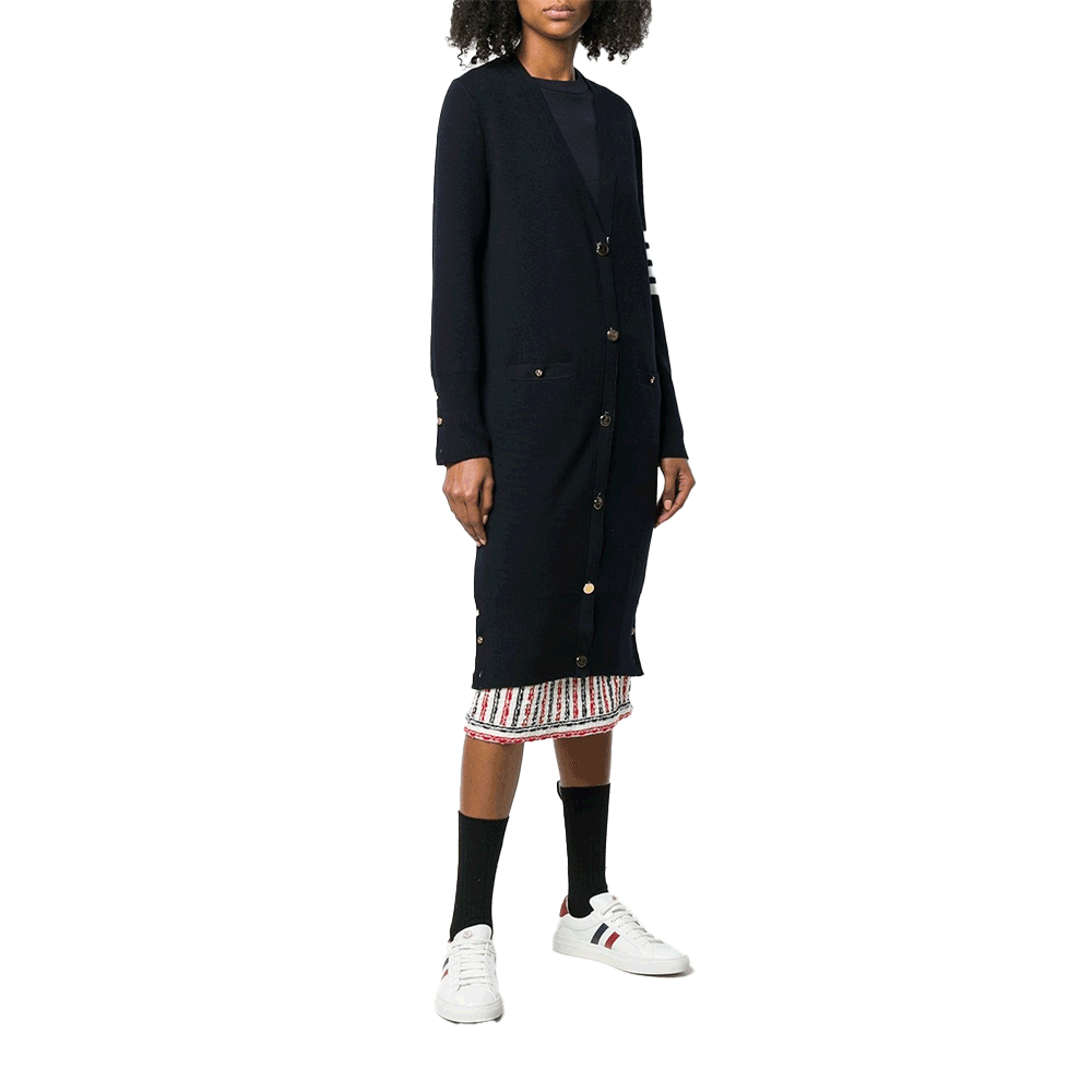 THOM BROWNE Women’s Milano Stitch Wool Long Cardigan Navy