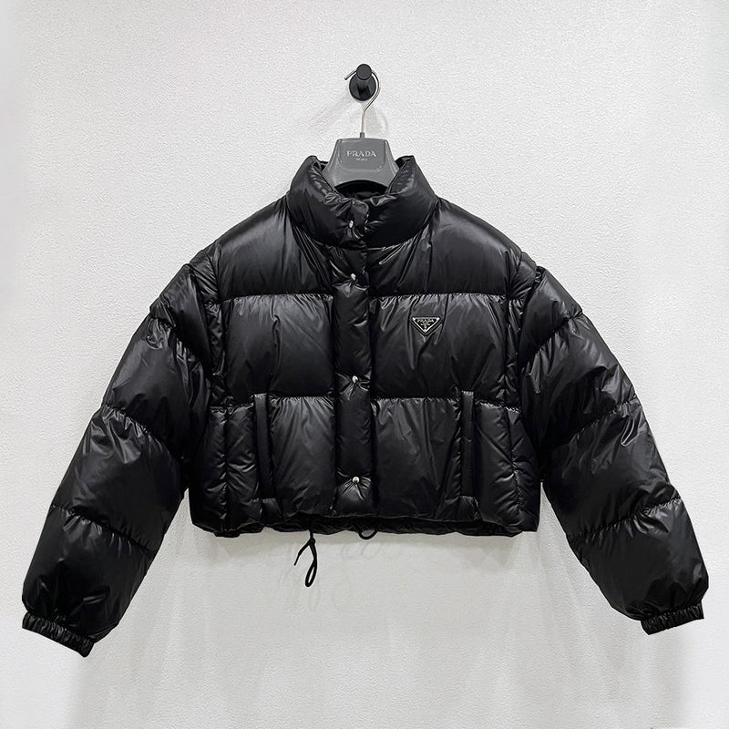 PRADA Re-Nylon Goose Down Convertible Cropped Jacket Vest Black