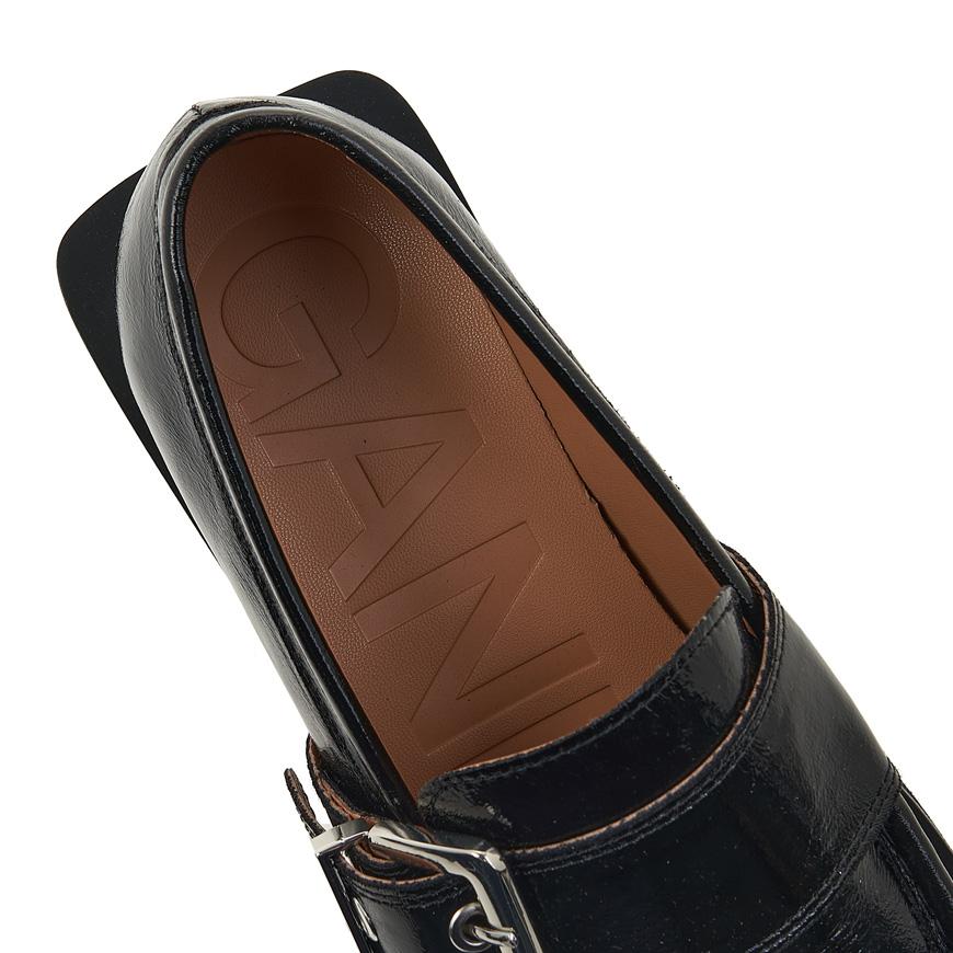 GANNI Feminine Buckle Loafers Black Women’s Leather Shoes