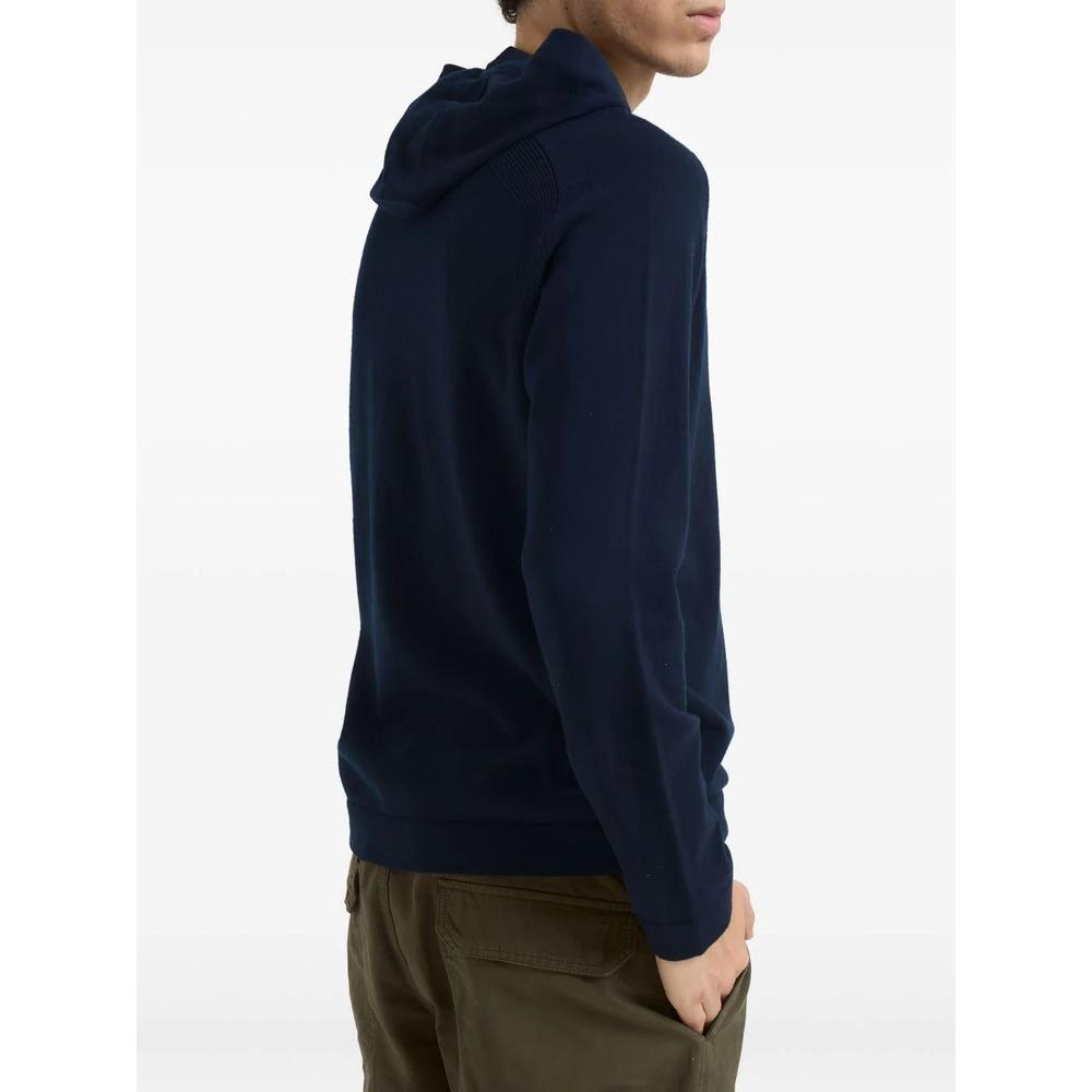 STONE ISLAND Logo Patch Wool Hooded Knit Sweater for Men Black