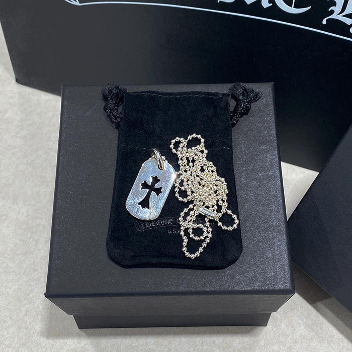Chrome Hearts Cutout Cross Dog Tag Silver Necklace Set