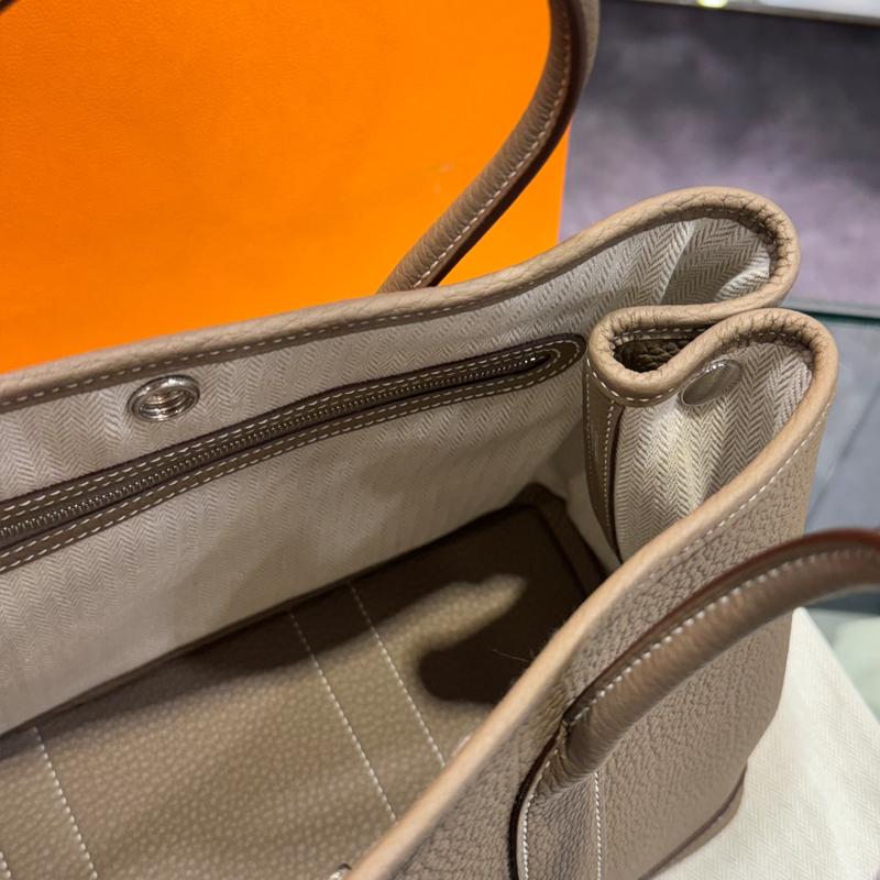 HERMES Garden Party Tote Bag Etoupe Negonda Leather Palladium Hardware 30