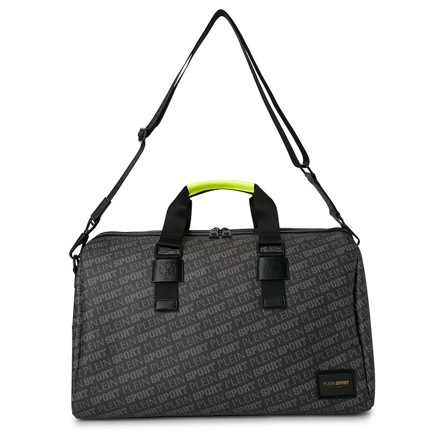 PLEIN SPORT Men’s Duffel Bag Black Nylon Tote Bag