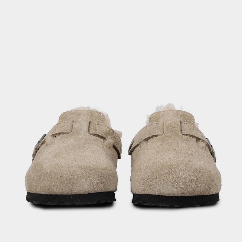 Birkenstock Boston Shearling Suede Mule Sandals Taupe 1028299