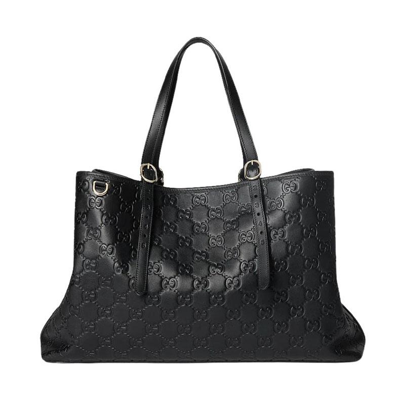 GUCCI GG Emblem Large Black Women’s Tote Bag Leather