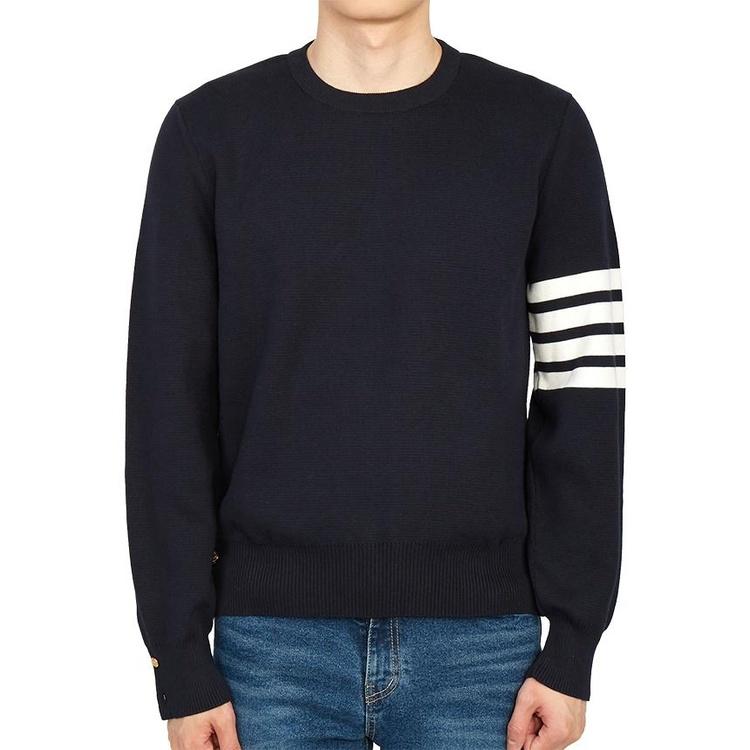 THOM BROWNE 4-Bar Milano Stitch Navy Men's Crewneck Knit Top