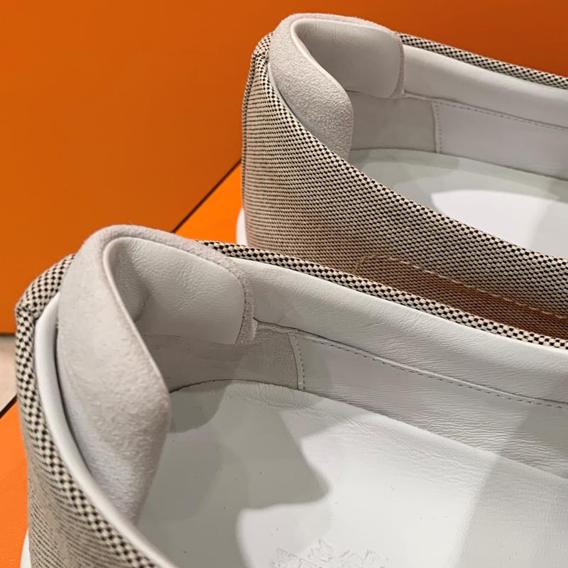 HERMES Beige Canvas Suede Goatskin Kiddy Slip-On Low Top Sneakers