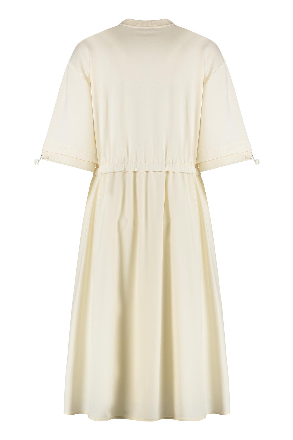 Moncler Short Sleeve Midi Dress Ivory Cotton Blend