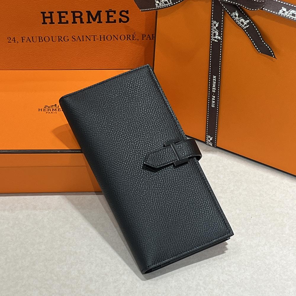 HERMES Epsom So Black Béarn Long Wallet Unisex