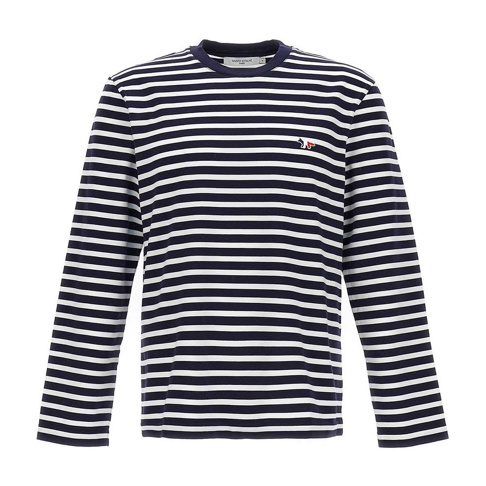 Maison Kitsune Navy Stripe Long Sleeve T-Shirt FU00115 KJ0044 S480
