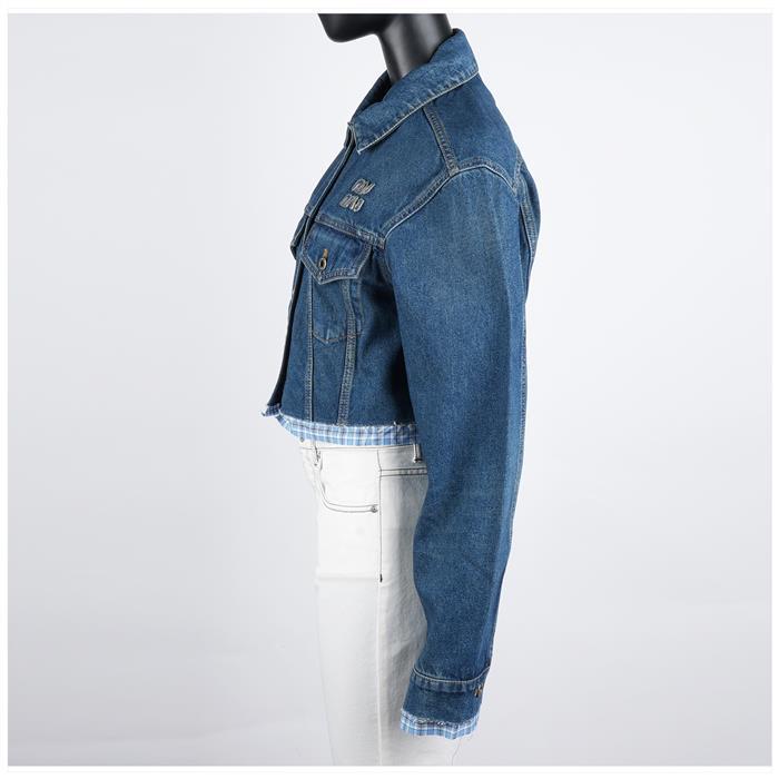 Miu Miu Layered Cropped Denim Trucker Jacket 1568 F0008