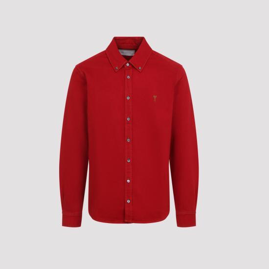 AMI Ruby Red Denim Long Sleeve Shirt