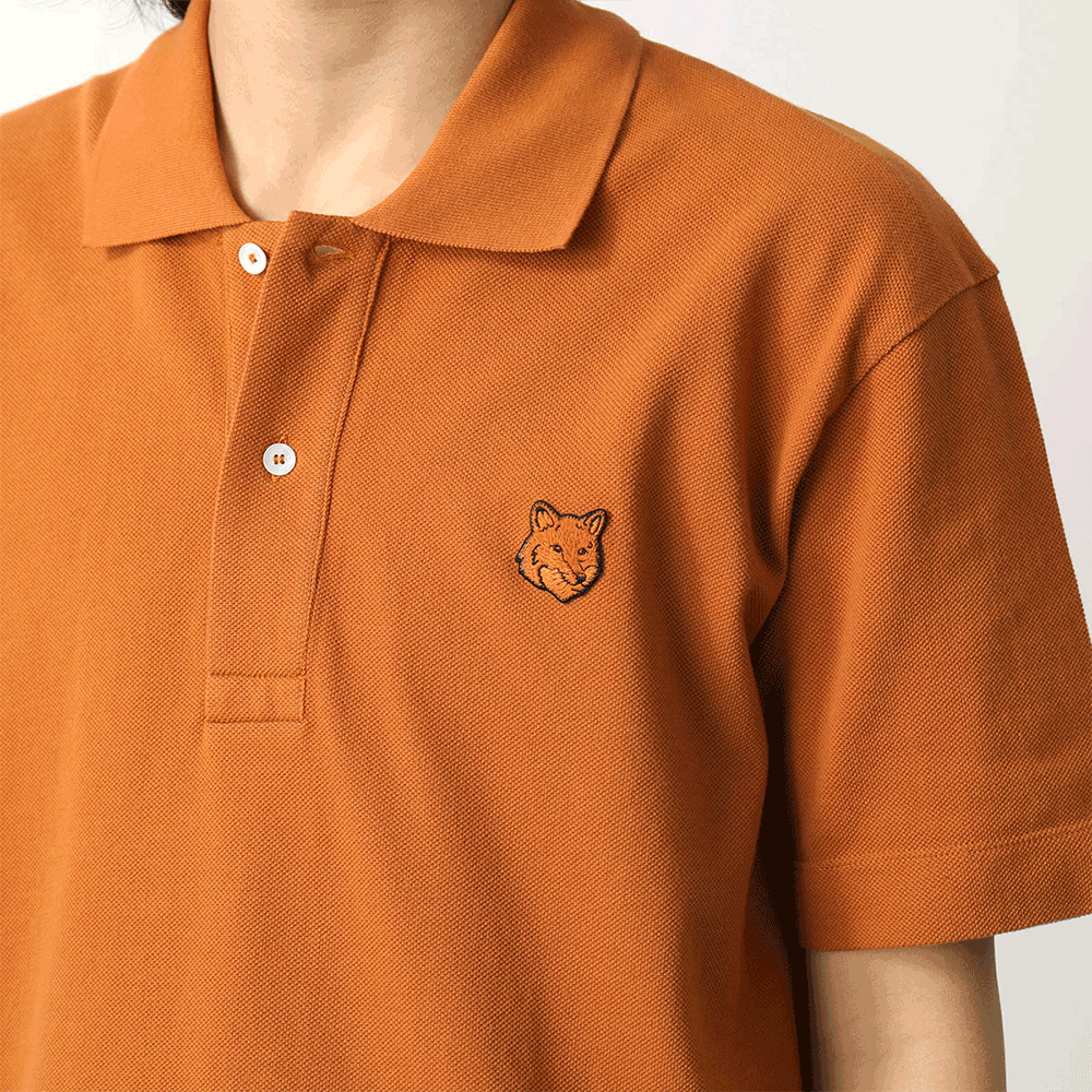 Maison Kitsune Bold Fox Logo Polo Shirt Short Sleeve Men Nav MM00210 KJ7010 P261