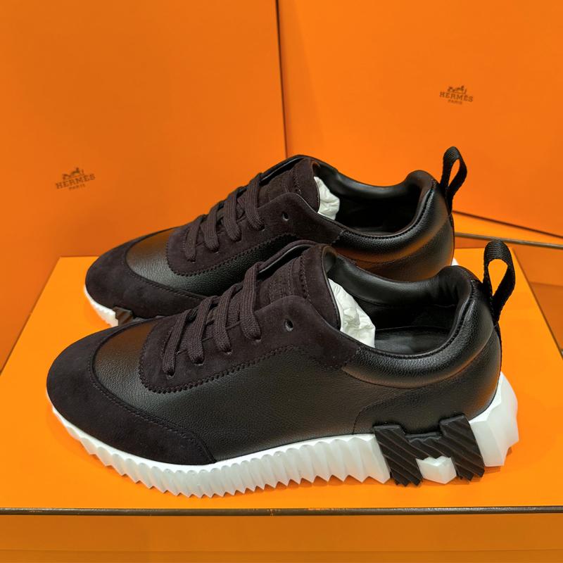 HERMES Black Goatskin Leather H Logo Low-Top Sneakers for Women