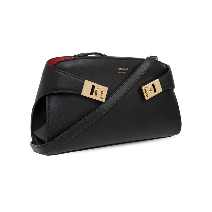 Ferragamo Black Leather Hug Logo Shoulder Crossbody Bag