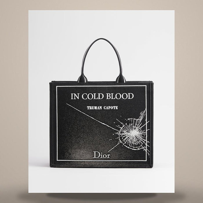 DIOR Book Tote Large Black White Embroidered Canvas Shoulder Bag