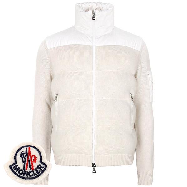 Moncler White Wool Knit Mix Goose Down Hooded Zip Jacket 9B00005 M1241 080
