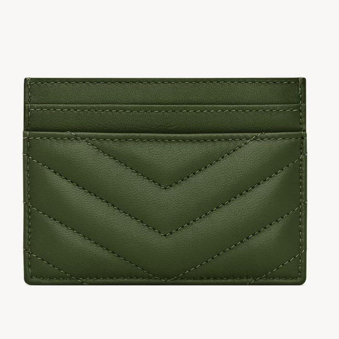Saint Laurent Cassandra Matelassé Lambskin Card Case Olive Wood