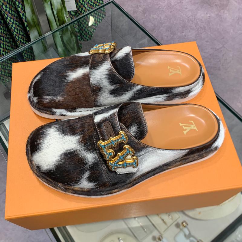 Louis Vuitton Cowhide Pony Hair Easy Mule Slip-On Sandal Slippers