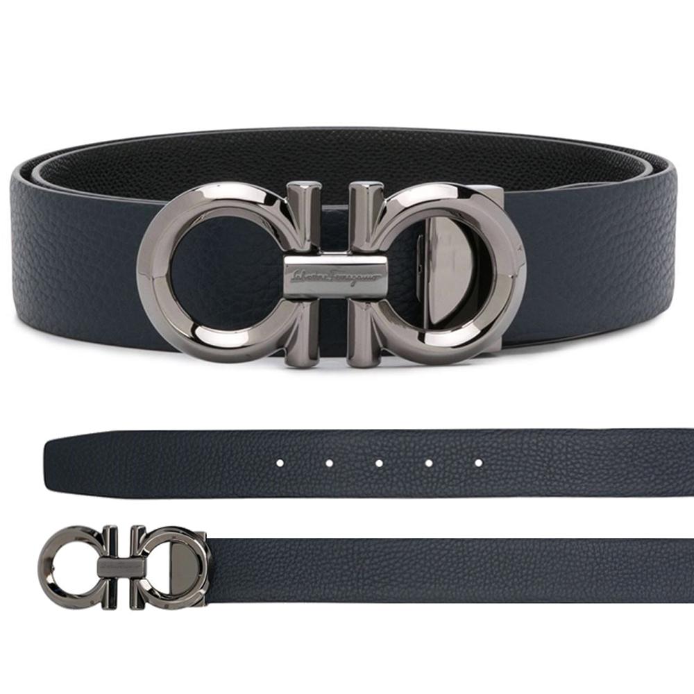 Ferragamo Double Gancini Reversible Leather Belt Black/Brown Men 67 9939 0735908