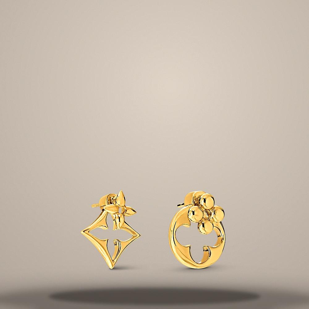 Louis Vuitton LV Flowergram Earrings Gold-Tone Studs M5212L