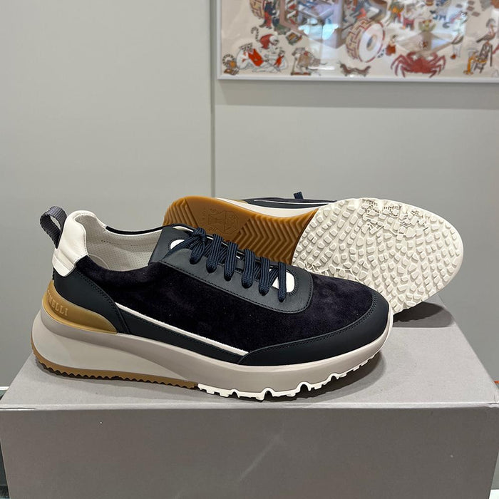 Brunello Cucinelli Washed Suede Semi-Polished Calfskin Runner Sneakers