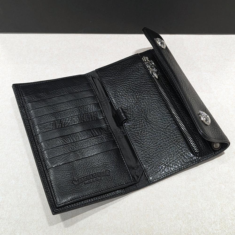 Chrome Hearts Black Leather Wave Wallet Long Zip Wallet Unisex