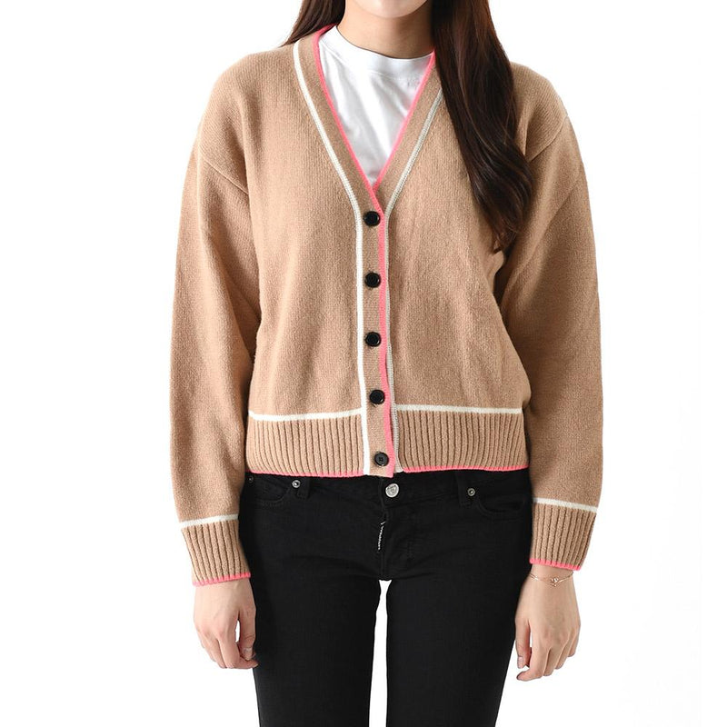 MSGM Contrast Trim Wool Cashmere Cardigan Beige