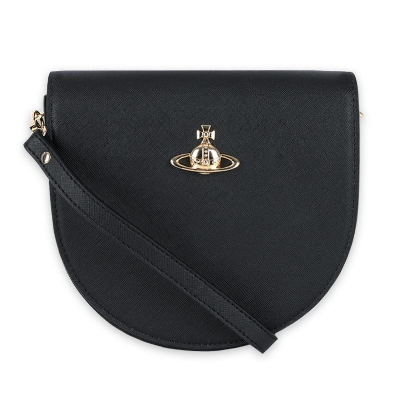 Vivienne Westwood Black Saddle Crossbody Bag with Gold Logo