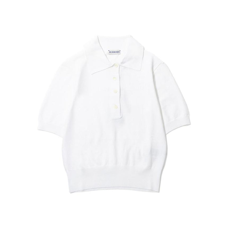 BURBERRY Women’s Slim Fit Knit Cropped Polo Shirt White
