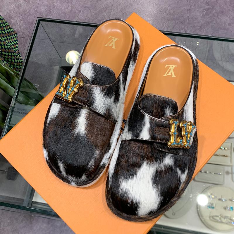 Louis Vuitton Cowhide Pony Hair Easy Mule Slip-On Sandal Slippers
