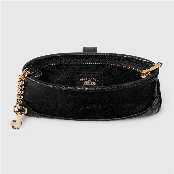 GUCCI Jackie Zipper Key Pouch Black Leather Pouch