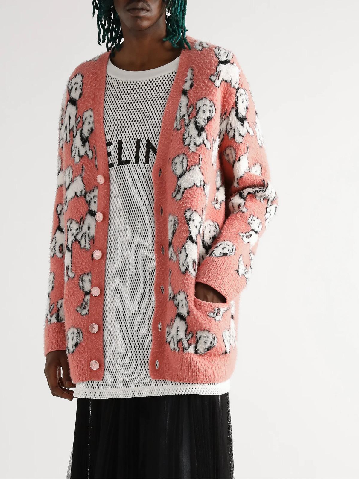 CELINE Artist Jacquard Brushed Cotton-Wool Cardigan Pink
