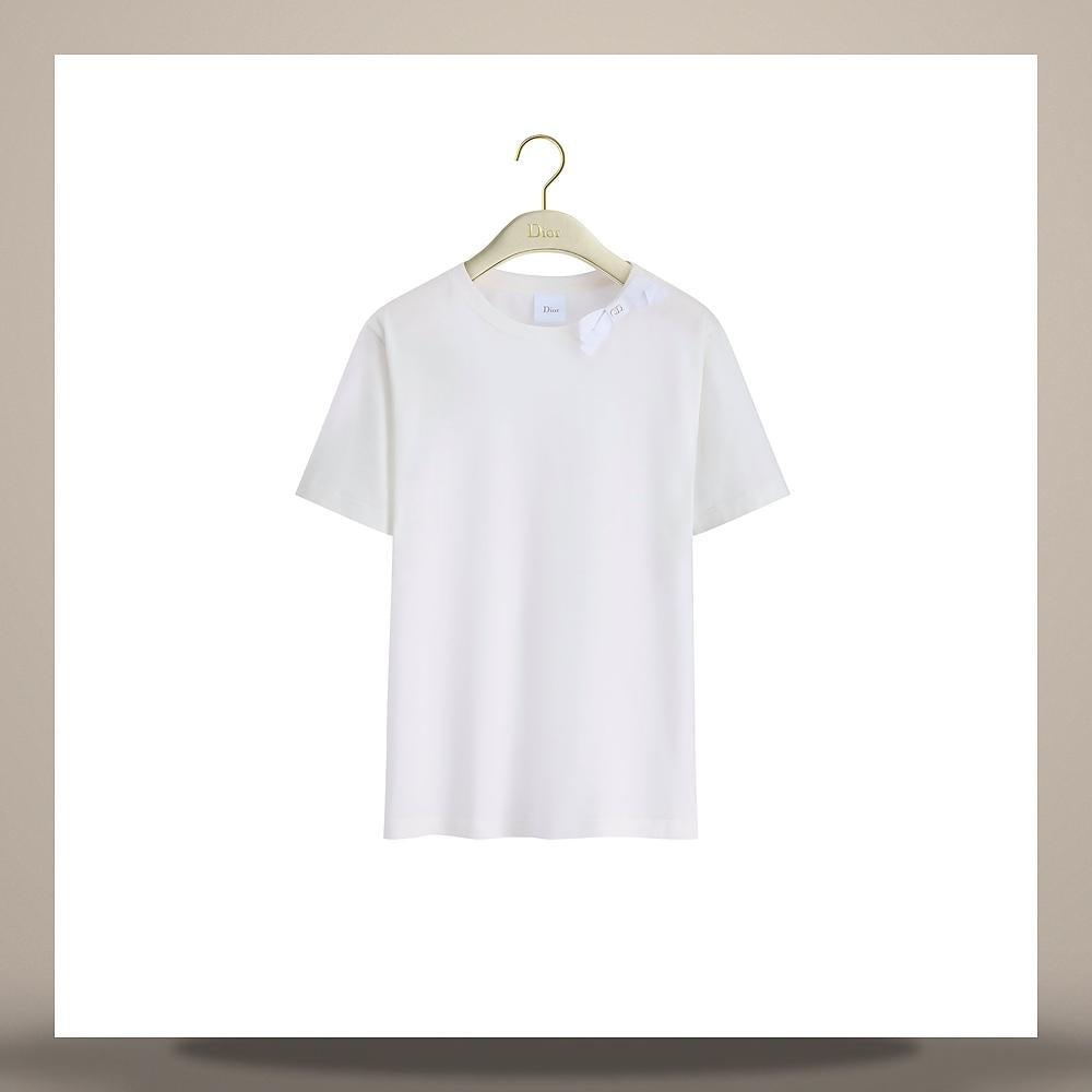 DIOR Fitted White Cotton Jersey T-Shirt 653T13A4M21 X0150