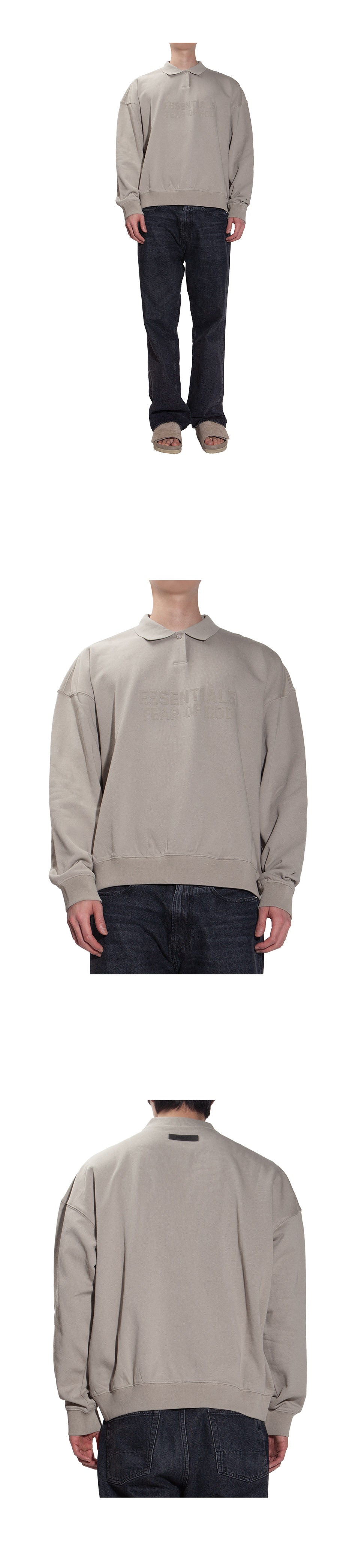Fear of God Essentials Center Logo LS Polo T-Shirt Smoke