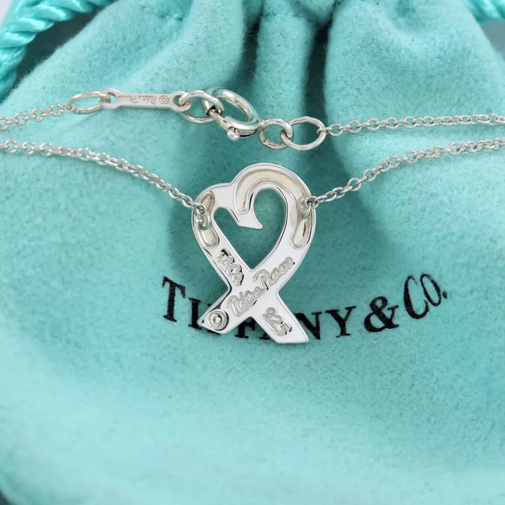 Tiffany & Co 925 Silver Picasso Loving Heart Diamond Pendant Necklace