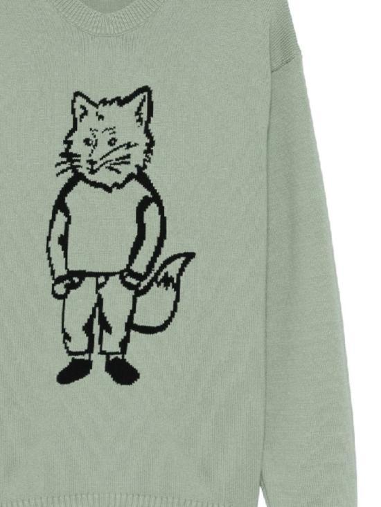 Maison Kitsune Vert de Gris Round Neck Knit Sweater for Men