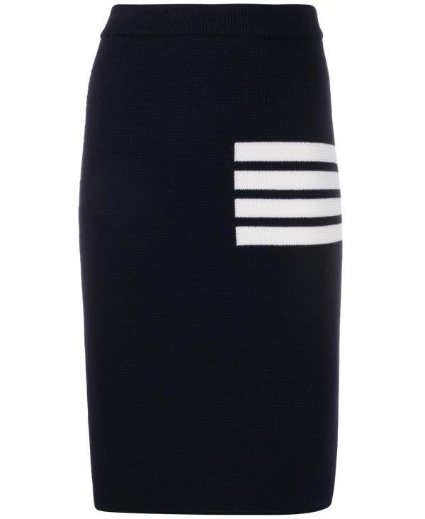 THOM BROWNE 4-Bar Stripe Link Stitch Merino Wool Pencil Midi Skirt