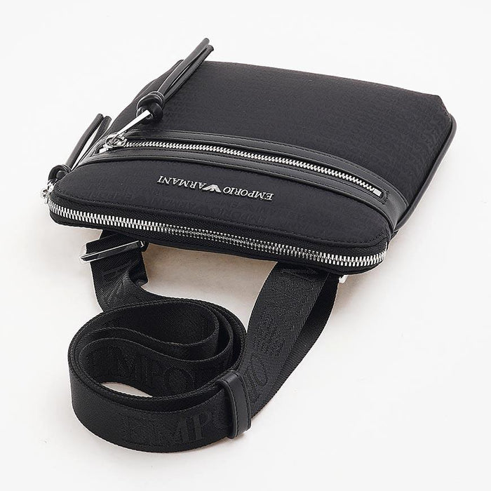 Emporio Armani Men’s Monogram Logo Crossbody Bag Black Polyurethane