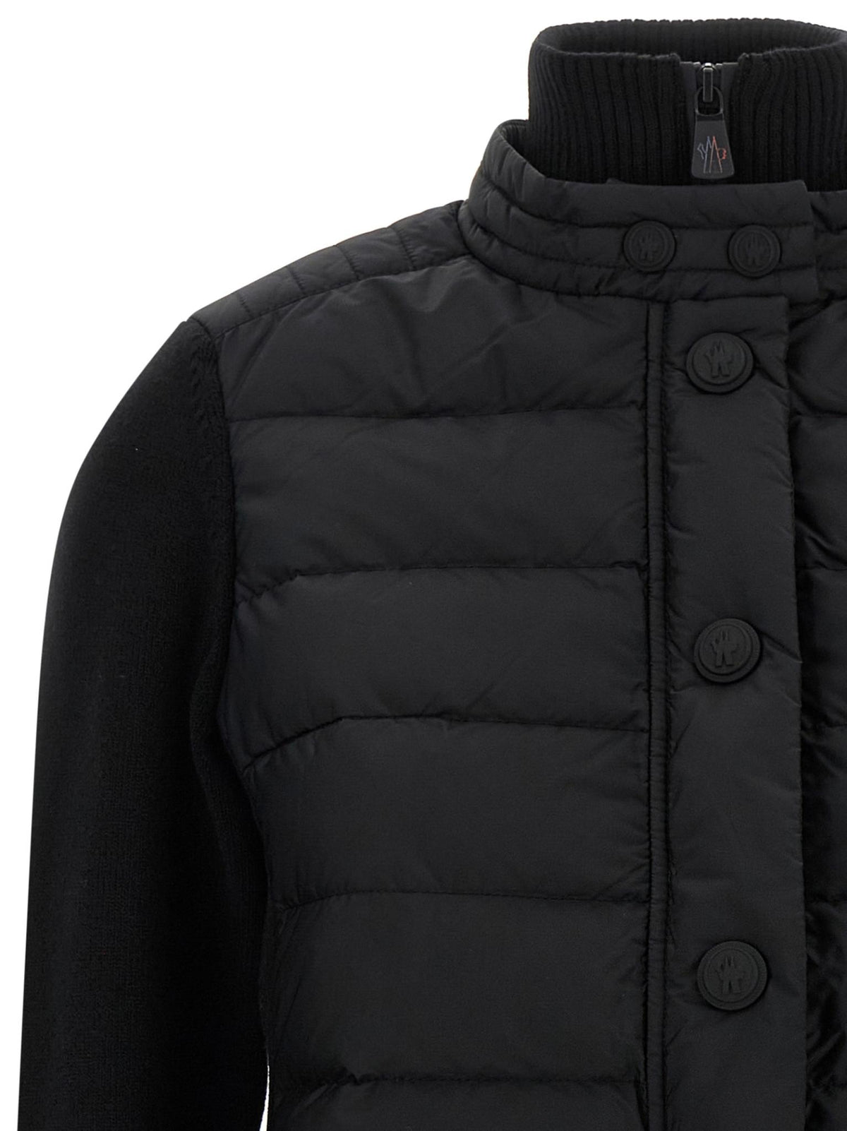 Moncler Black Knit-Trim Down Puffer Jacket