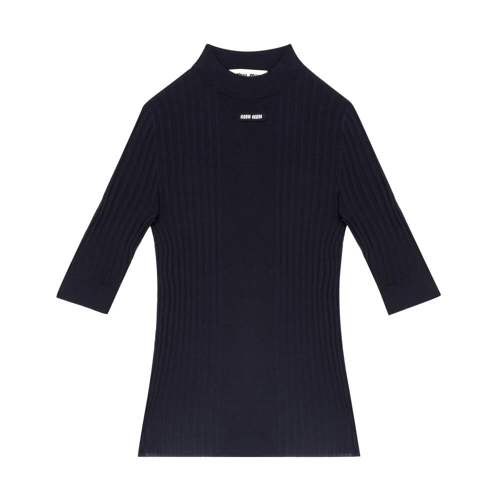 Miu Miu Ribbed Wool Knit Polo Sweater Women’s MML02L 18TW F0008