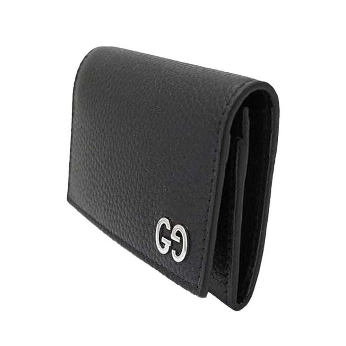 GUCCI GG Metal Card Case Black Leather Card Holder