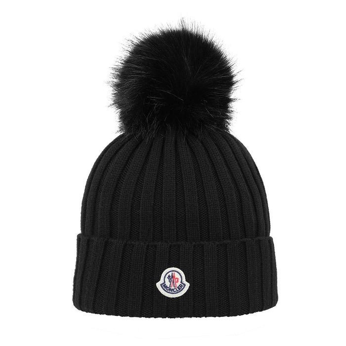 Moncler Black Wool Knit Beanie for Women