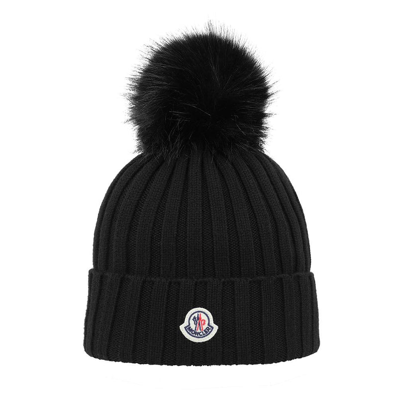 Moncler Black Wool Knit Beanie for Women