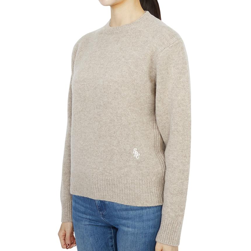 SPORTY&RICH Heather Beige Wool Crewneck Knit Sweater for Women